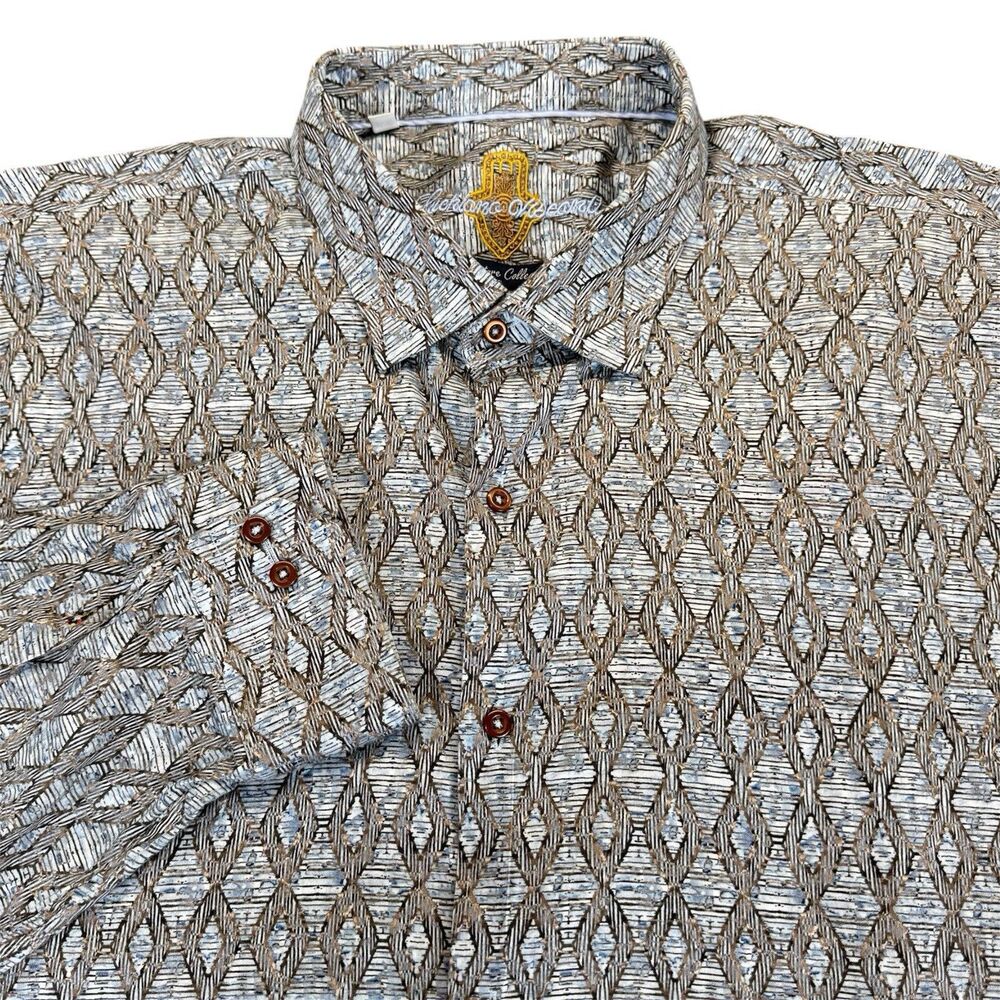 Luchiano Visconti 4XL Multicolor Geometric Lattice Diamond Long Sleeve Shirt Men
